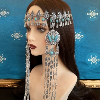 Монголска традиционна украса за глава от сплави, етно стил, електроплатиране