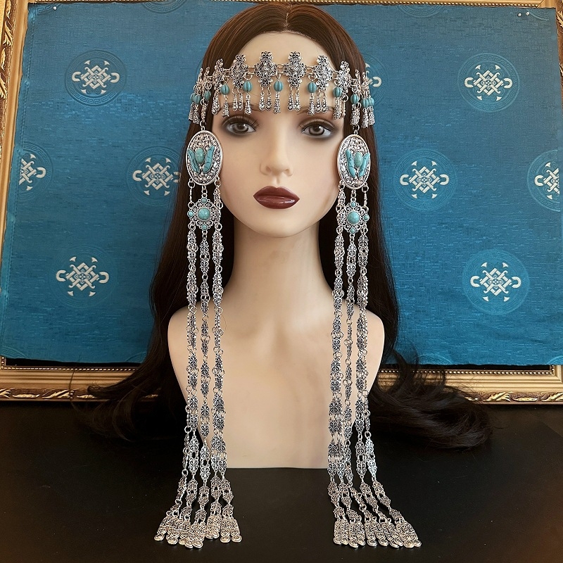 Монголска традиционна украса за глава от сплави, етно стил, електроплатиране