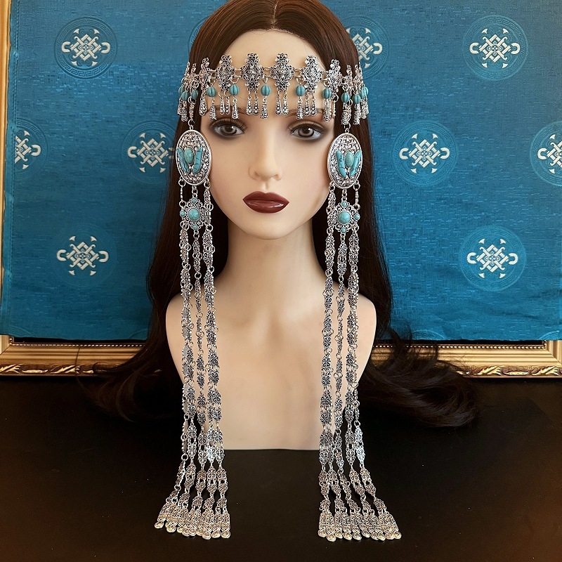 Монголска традиционна украса за глава от сплави, етно стил, електроплатиране