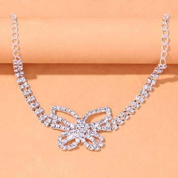 Αλυσίδα ποδιού με στρας και μοτίβο πεταλούδας, ηλεκτροπλατιωμένο κράμα χαλκού, γυναικείος εξωτικός στυλ