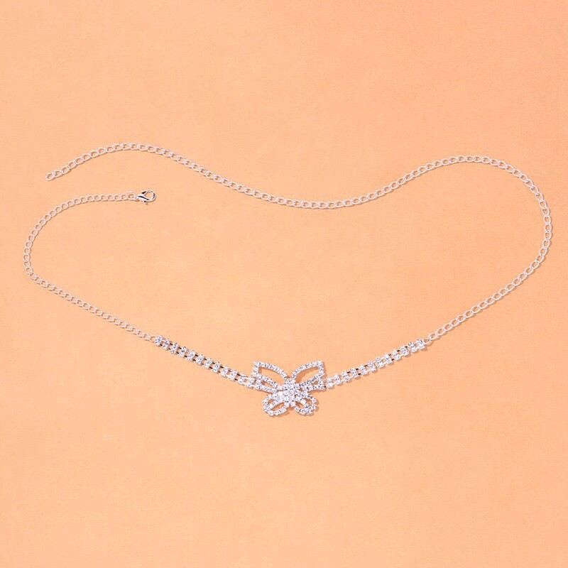 Αλυσίδα ποδιού με στρας και μοτίβο πεταλούδας, ηλεκτροπλατιωμένο κράμα χαλκού, γυναικείος εξωτικός στυλ