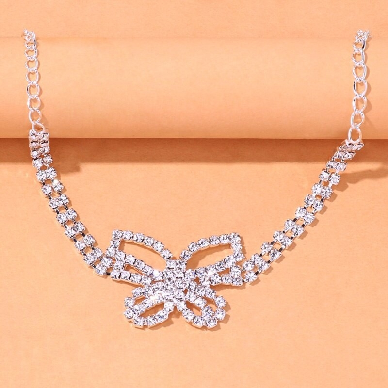 Αλυσίδα ποδιού με στρας και μοτίβο πεταλούδας, ηλεκτροπλατιωμένο κράμα χαλκού, γυναικείος εξωτικός στυλ