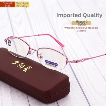 Очила за четене с PC лещи против синя светлина, половин рамка, кръгла метална рамка, за дами с дълго лице.