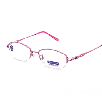 Очила за четене с PC лещи против синя светлина, половин рамка, кръгла метална рамка, за дами с дълго лице.