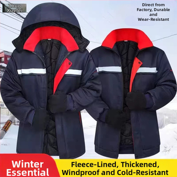 Muška zimska jakna od pamuka s kapuljom, reflektirajuće trake, debela izolacija, pamuk punjenje i svilena podstava