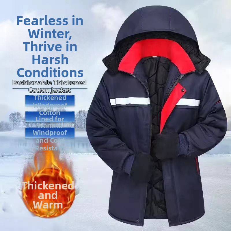 Muška zimska jakna od pamuka s kapuljom, reflektirajuće trake, debela izolacija, pamuk punjenje i svilena podstava