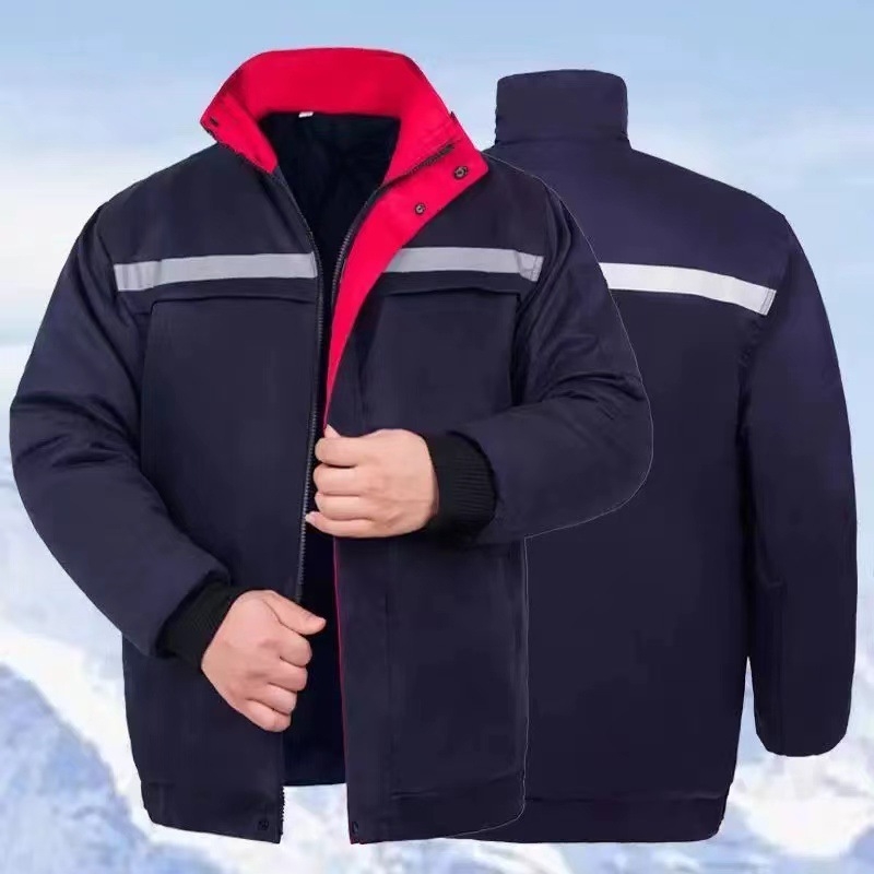 Muška zimska jakna od pamuka s kapuljom, reflektirajuće trake, debela izolacija, pamuk punjenje i svilena podstava