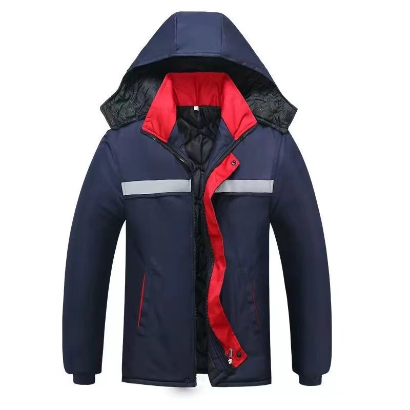 Muška zimska jakna od pamuka s kapuljom, reflektirajuće trake, debela izolacija, pamuk punjenje i svilena podstava