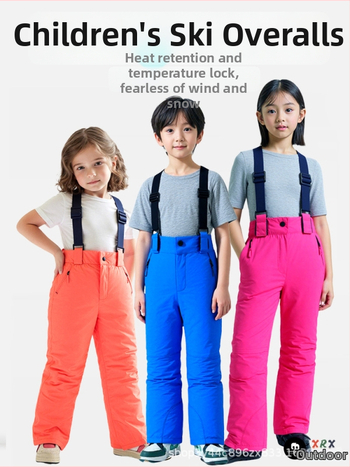 Dječje skijaške hlače s naramenicama – vodootporne, otporne na vjetar, prozračne, brzo se suše, tople; materijal: poliester; punilo: svilno vlakno