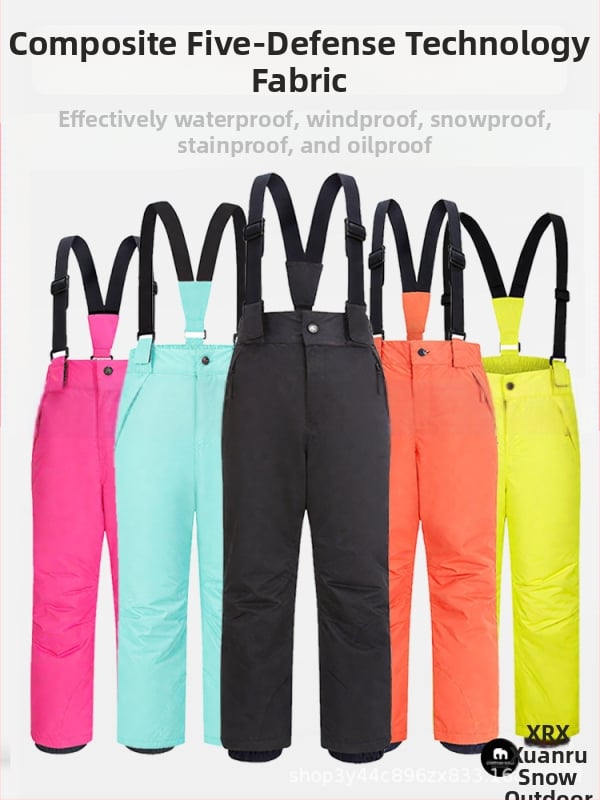 Dječje skijaške hlače s naramenicama – vodootporne, otporne na vjetar, prozračne, brzo se suše, tople; materijal: poliester; punilo: svilno vlakno