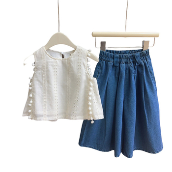 Set pentru copii în stil koreean, din două piese: cămașă fără mâneci și jeanși cu croială largă, bumbac 62%