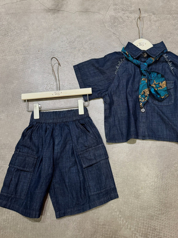 Costum de vară pentru copii, trei piese, unisex, 95% bumbac, cămașă cu mânecă scurtă, culoare solidă, tratament moale, include șal de mătase