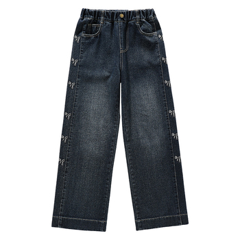 Jeansi din Denim, versiune Coreeană, talie înaltă cu curea elastică, material gros pentru iarnă, pentru copii 8 ani și peste