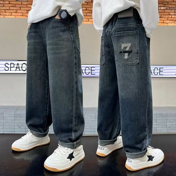 Blugi din denim pentru băieți, talie medie cu elastic, pentru copii peste 8 ani, primăvară-vară-toamnă 2025
