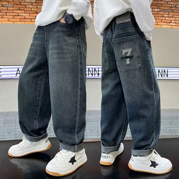 Blugi din denim pentru băieți, talie medie cu elastic, pentru copii peste 8 ani, primăvară-vară-toamnă 2025