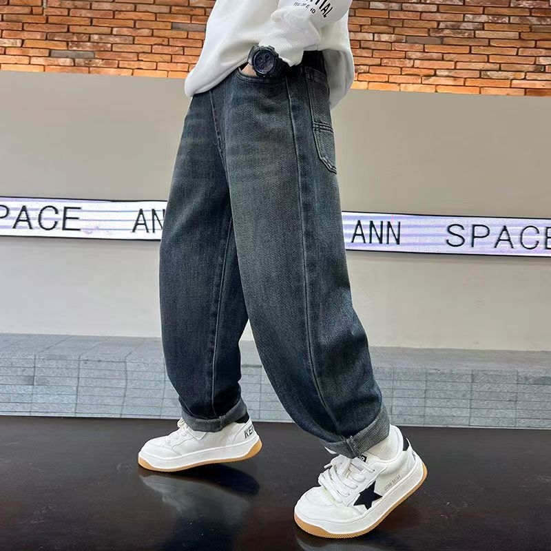 Blugi din denim pentru băieți, talie medie cu elastic, pentru copii peste 8 ani, primăvară-vară-toamnă 2025