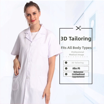 Balta medvilninio laboratorinio chalato medicinos priežiūrai, su ilgomis rankovėmis, su logotipo spaudu (Audinys: medvilnė; Pagrindinė audinio sudėtis 35%; Pamušalas: medvilnė; Pamušalo sudėtis 35%)