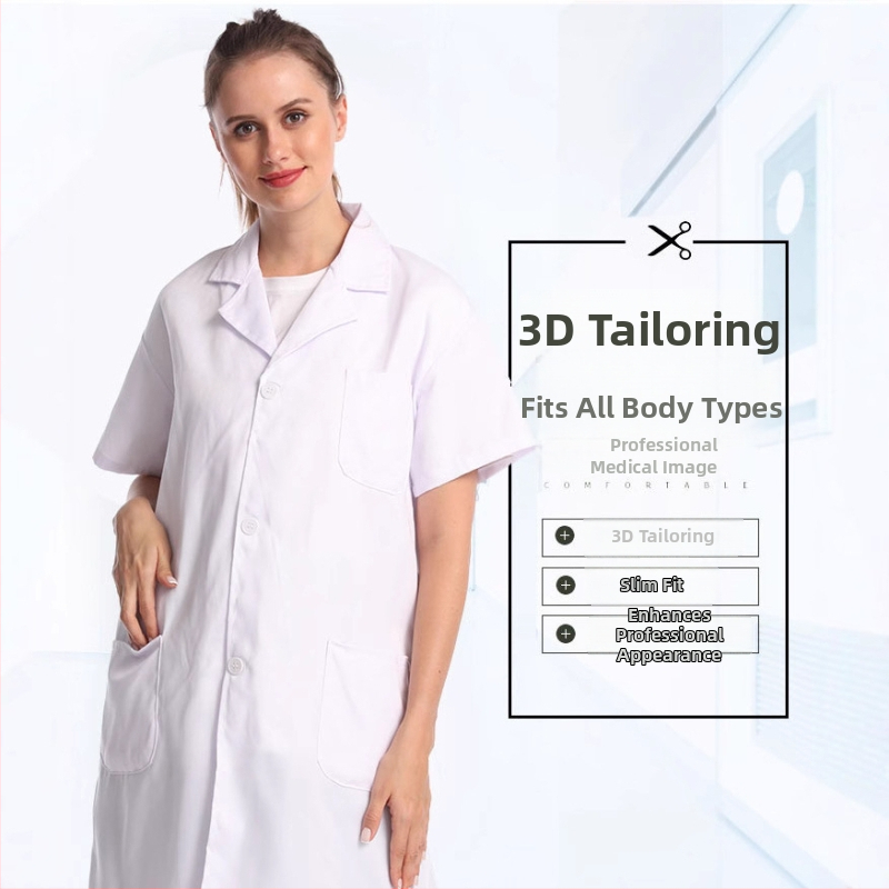 Balta medvilninio laboratorinio chalato medicinos priežiūrai, su ilgomis rankovėmis, su logotipo spaudu (Audinys: medvilnė; Pagrindinė audinio sudėtis 35%; Pamušalas: medvilnė; Pamušalo sudėtis 35%)