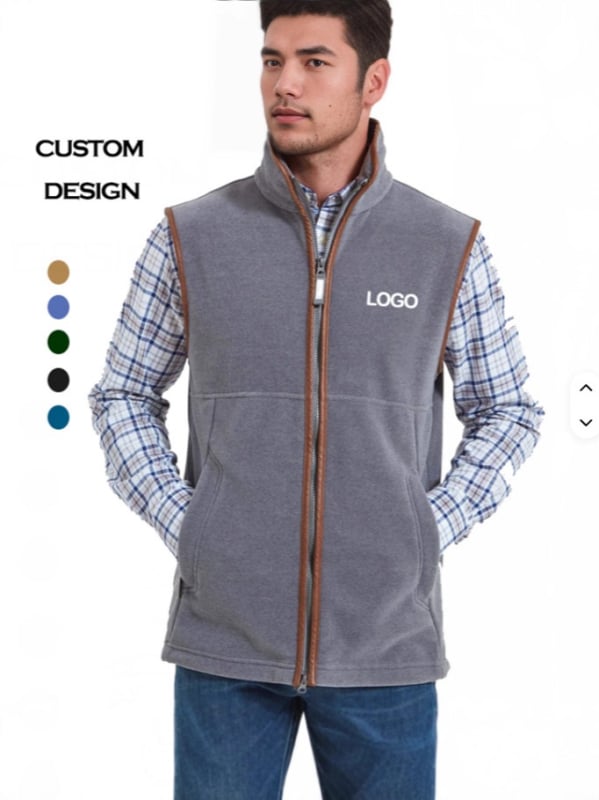 Мъжка жилетка с висока яка от флисов плат, дебела, с цип, странични джобове