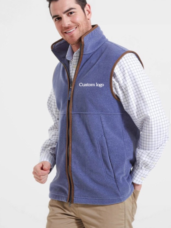 Мъжка жилетка с висока яка от флисов плат, дебела, с цип, странични джобове
