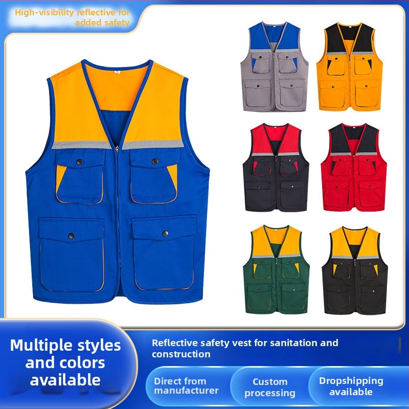 Инструментална работна жилетка с контрастен дизайн, памук 99%, подплата акрил, цип, патч джобове