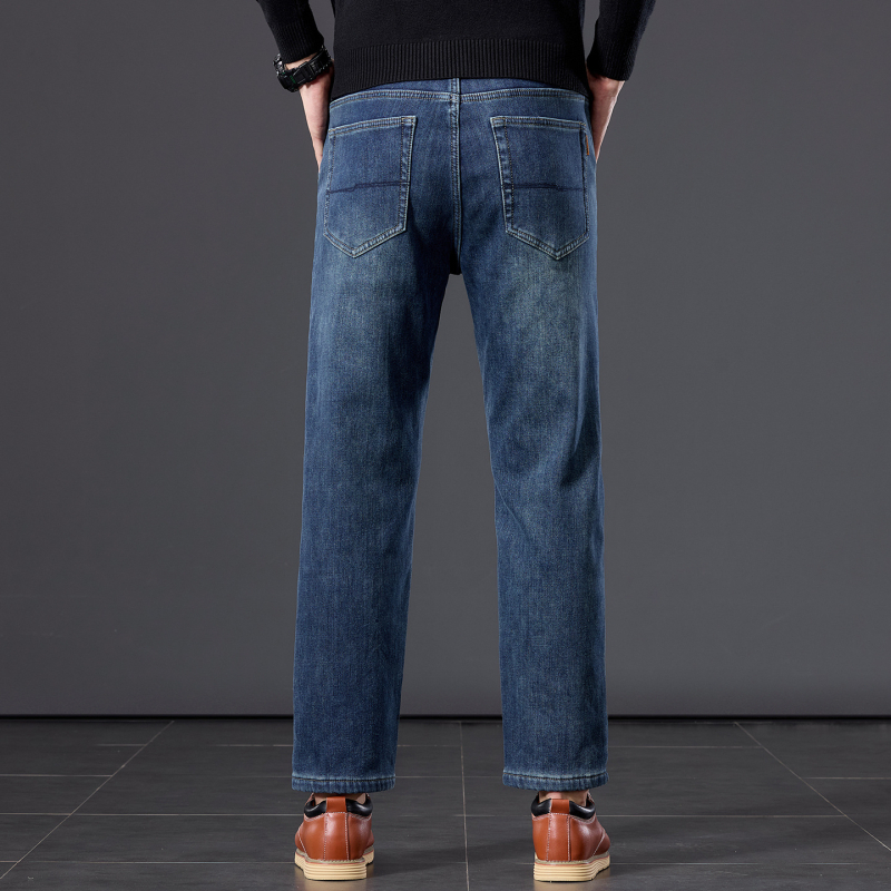 Τζιν με επένδυση φλίς, ίσια γραμμή, χαμηλή μέση, φερμουάρ