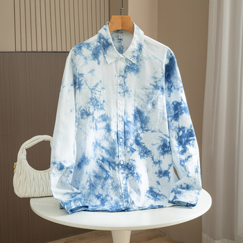 Muška košulja s tie-dye uzorkom, ručno šivena, elegantna, visoke kvalitete, u korejskom stilu, proljeće–jesen 2025, opušten kroj, dugi rukav