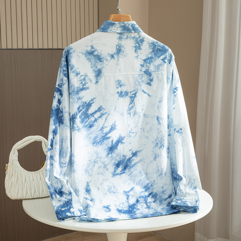 Muška košulja s tie-dye uzorkom, ručno šivena, elegantna, visoke kvalitete, u korejskom stilu, proljeće–jesen 2025, opušten kroj, dugi rukav