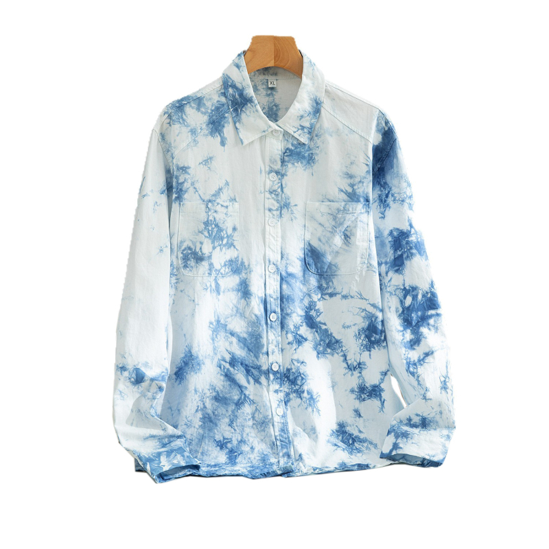 Muška košulja s tie-dye uzorkom, ručno šivena, elegantna, visoke kvalitete, u korejskom stilu, proljeće–jesen 2025, opušten kroj, dugi rukav