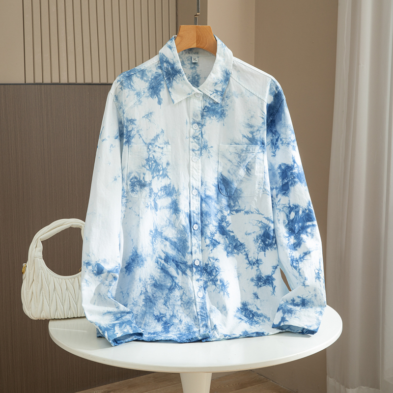 Muška košulja s tie-dye uzorkom, ručno šivena, elegantna, visoke kvalitete, u korejskom stilu, proljeće–jesen 2025, opušten kroj, dugi rukav