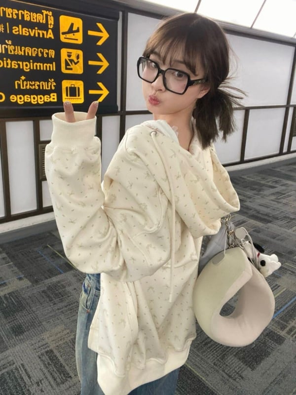 Ženska dukserica s kapuljom i zipom, uzorak mašne, lagana mješavina pamuka i poliestera