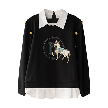 Ženski sweatshir s okruglim izrezom i patchworkom, jesen 2025, udobna slobodna silueta s dugim rukavima, 100% poliester