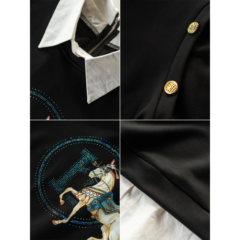 Ženski sweatshir s okruglim izrezom i patchworkom, jesen 2025, udobna slobodna silueta s dugim rukavima, 100% poliester