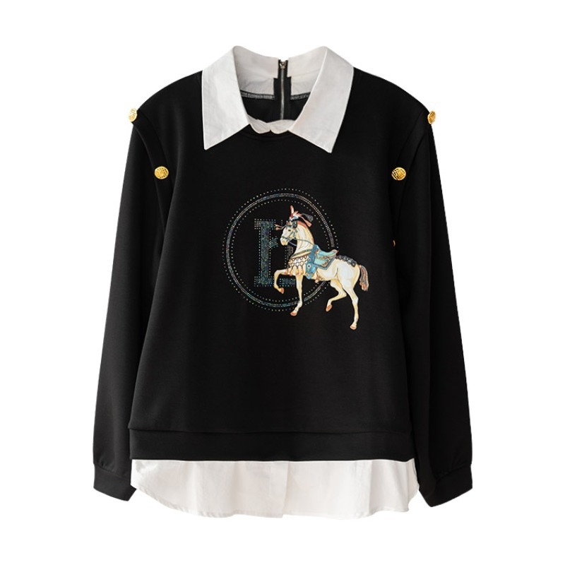 Ženski sweatshir s okruglim izrezom i patchworkom, jesen 2025, udobna slobodna silueta s dugim rukavima, 100% poliester