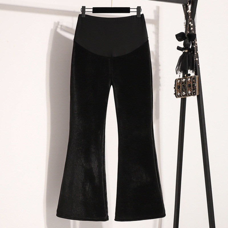 Nėščiosioms velūro kelnės, auksinio velūro audinys, 95% velūro sudėtis, pėdkelnių tipo kirpimas, kelnių ilgis, pavasario-rudens-žiemos sezonams