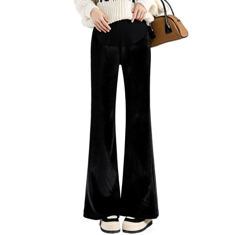 Nėščiosioms velūro kelnės, auksinio velūro audinys, 95% velūro sudėtis, pėdkelnių tipo kirpimas, kelnių ilgis, pavasario-rudens-žiemos sezonams