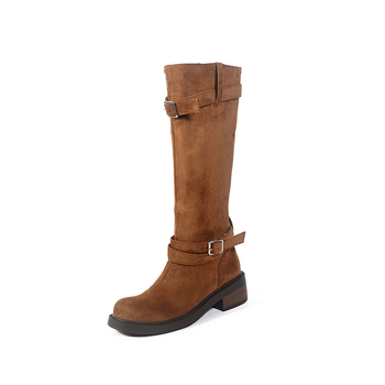 Čizme viteza od semiša, dvostruko nošenje, visok šaht, okrugli vrh, debeli potpet 3–5 cm