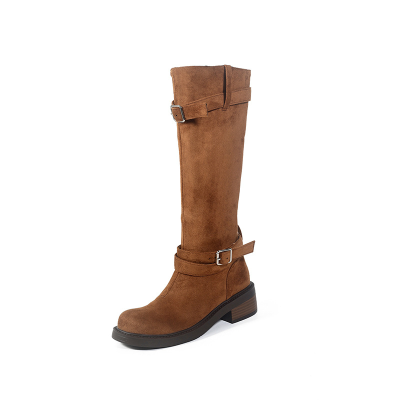 Čizme viteza od semiša, dvostruko nošenje, visok šaht, okrugli vrh, debeli potpet 3–5 cm