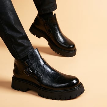 Мъжки мартин ботуши с дебела подметка, стил Челси; горна част от две слоя телешка кожа, подметка гума, ток 3-5 см, марка ORP/Olp