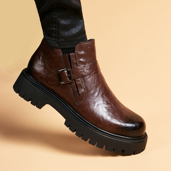 Мъжки мартин ботуши с дебела подметка, стил Челси; горна част от две слоя телешка кожа, подметка гума, ток 3-5 см, марка ORP/Olp