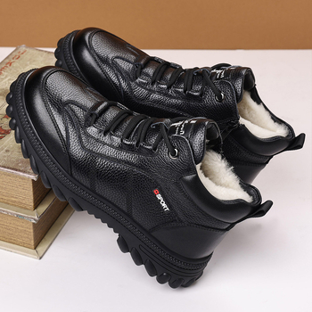 Pantofi de iarnă pentru bărbați, din piele de vită de prim-strat, căptuți cu fleece, talpă din cauciuc, anti-derapare și rezistenți la uzură
