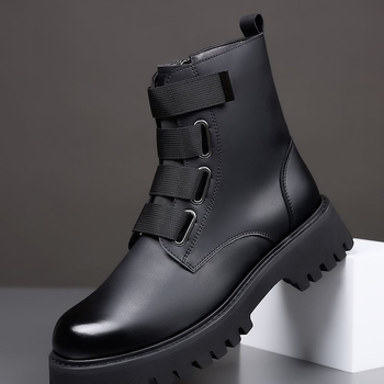 Muške kožne Martin čizme, visoko krojenje, zimska podstava od ovčje kože, vulkanizirana gumena potplat, zatvaranje kopčom