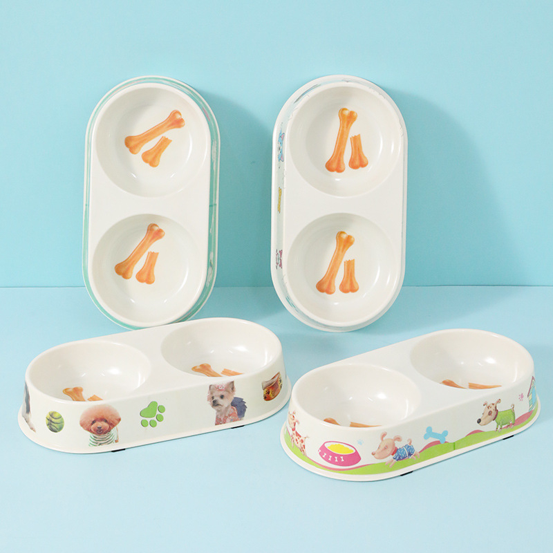 Διπλό μπολ κατοικίδίων από μελαμίνη με ενσωματωμένο νερό και φαγητό για γάτες και σκύλους