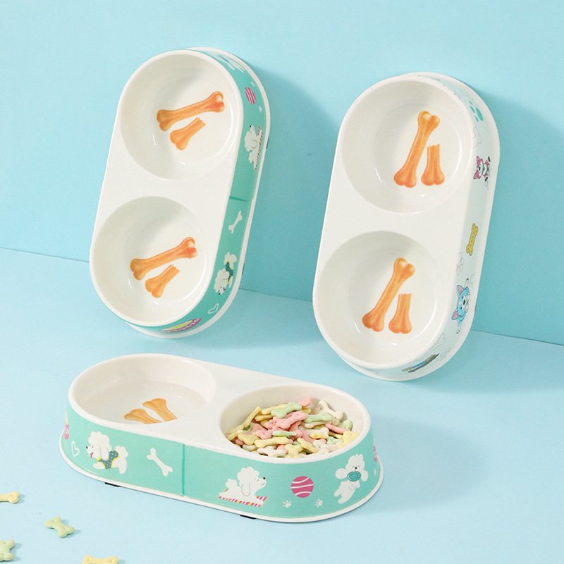 Διπλό μπολ κατοικίδίων από μελαμίνη με ενσωματωμένο νερό και φαγητό για γάτες και σκύλους