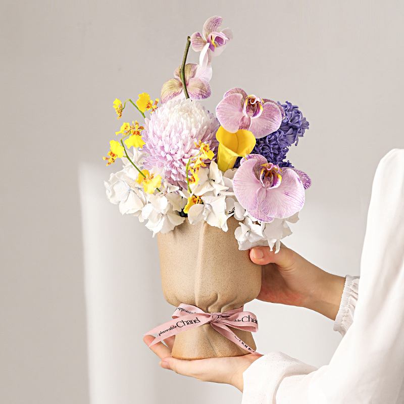 Керамичен съд за цветя, ръчна изработка, настолен или подов монтаж, прост скандинавски INS стил