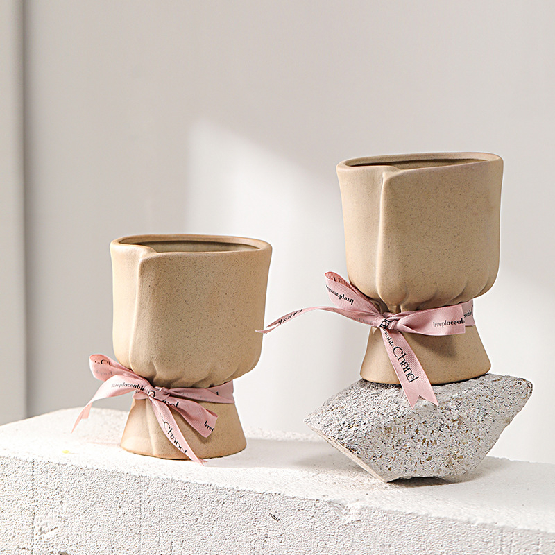 Керамичен съд за цветя, ръчна изработка, настолен или подов монтаж, прост скандинавски INS стил