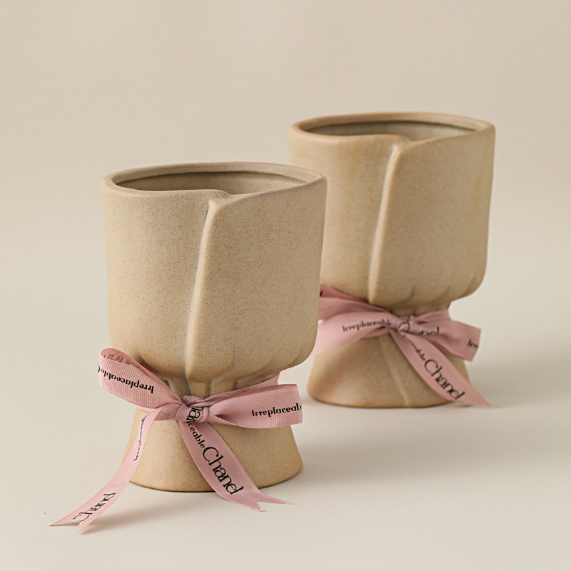 Керамичен съд за цветя, ръчна изработка, настолен или подов монтаж, прост скандинавски INS стил