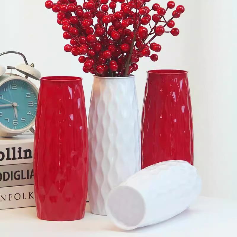 Vaza od plastike s imitacijom keramike, crvene plodove, Snow Willow i Silver Willow za unutarnje cvjetne aranžmane