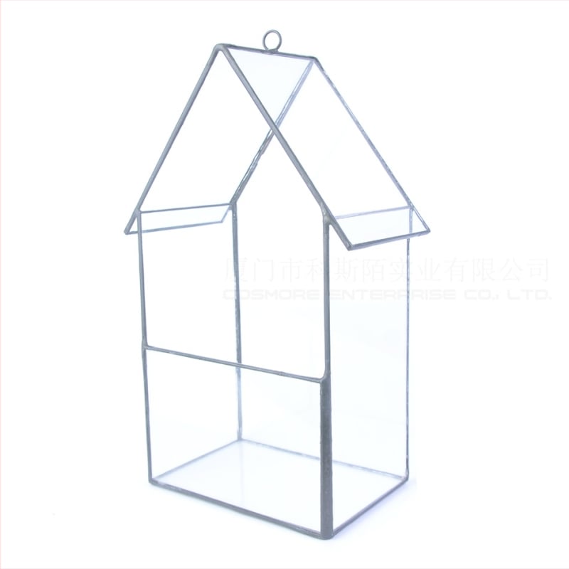 Стъклена саксия за сукуленти с мъхов мини ландшафт – прозрачен, здрав и устойчив на корозия; подходяща за стенен, настолен и подов монтаж