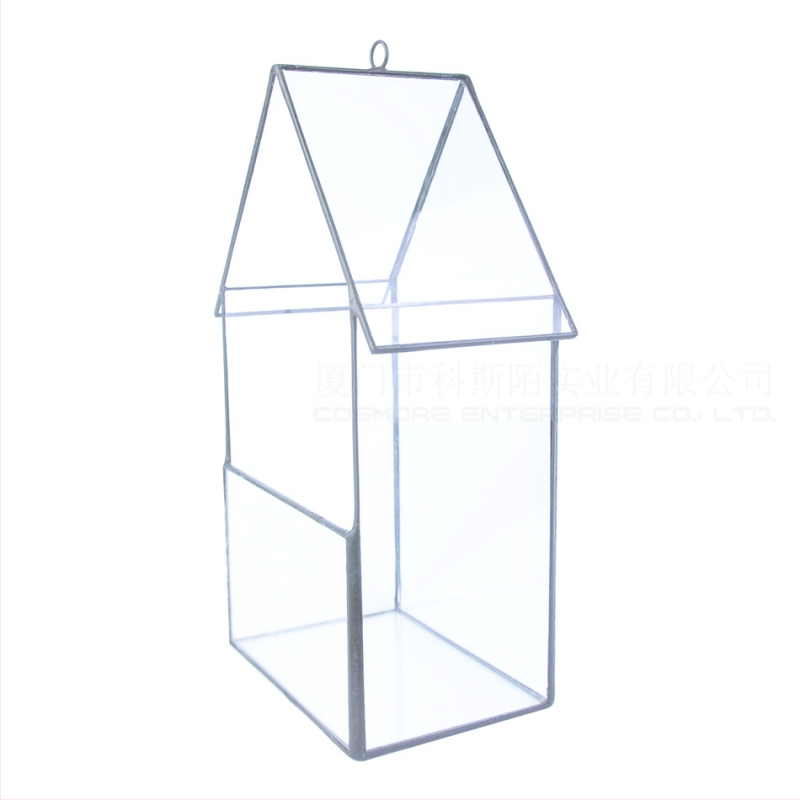 Стъклена саксия за сукуленти с мъхов мини ландшафт – прозрачен, здрав и устойчив на корозия; подходяща за стенен, настолен и подов монтаж